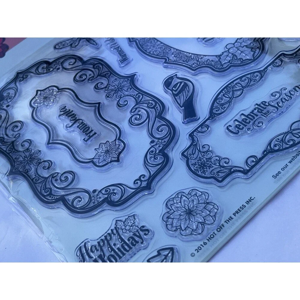 Hot Off the Press CHRISTMAS LABELS & TRIMS Acknowledgements Silicone Stamps